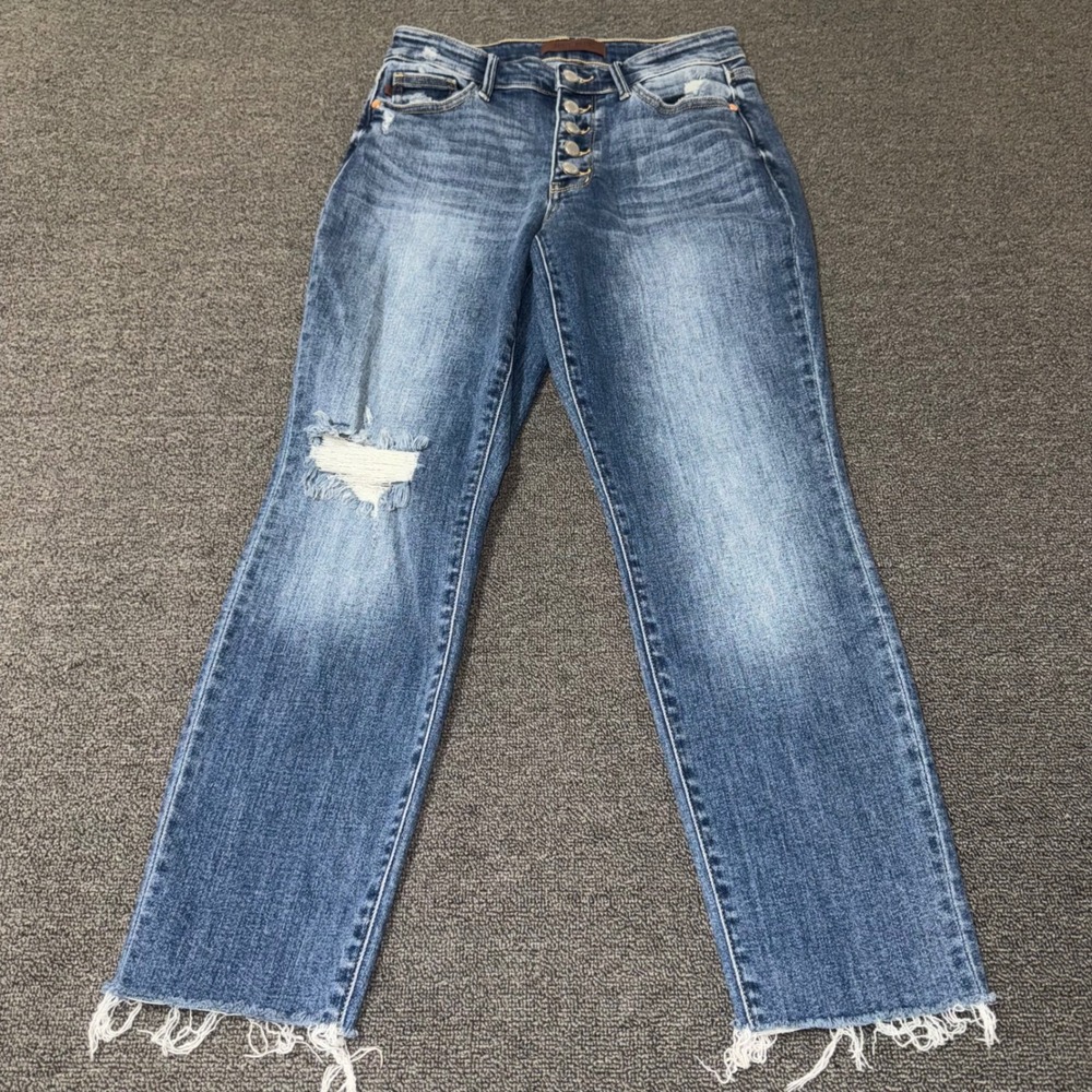 Judy Blue Boyfriend Fit Distressed Button Fly Jeans Medium Wash Womens 3 Casual